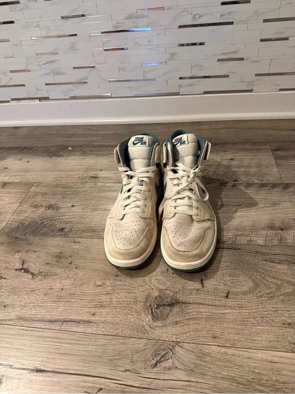 Jordan Teal and Cream High-Top Sneakers